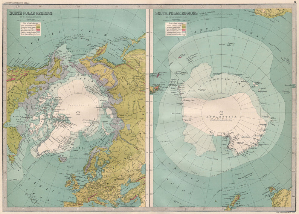 POLAR REGIONS.North & South Poles.Arctic Antarctic.Explorers positions 1890 map