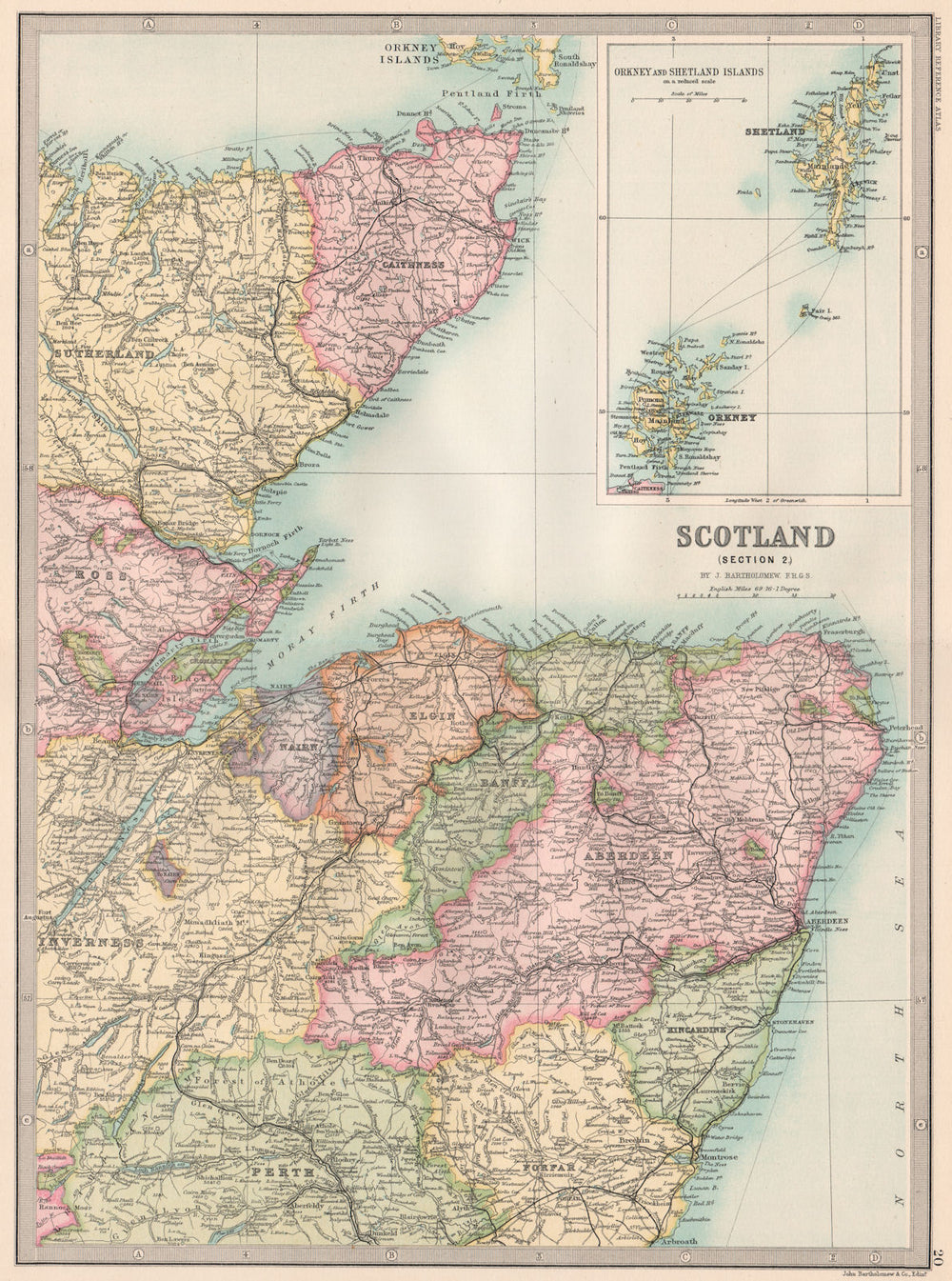 SCOTLAND NORTH EAST. Moray Firth. Orkneys Shetlands. BARTHOLOMEW 1890 old map