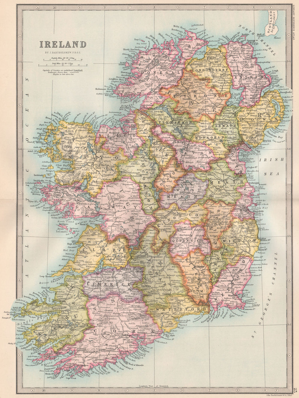 IRELAND. counties. BARTHOLOMEW 1890 old antique vintage map plan chart