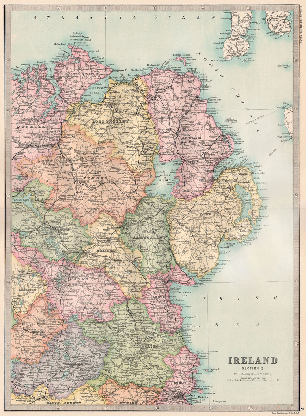 IRELAND NORTH EAST. Ulster Dublin Meath Louth Cavan &c. BARTHOLOMEW 1890 map