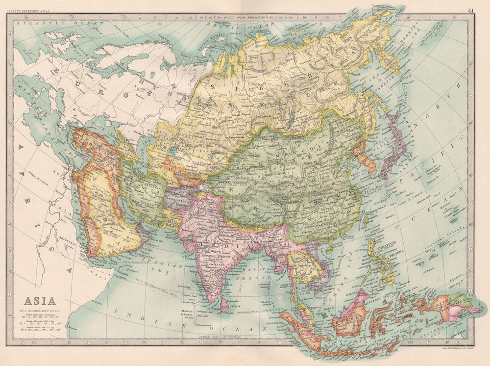 ASIA. inc British India Persia (Iran) Siberia Siam Arabia. BARTHOLOMEW 1890 map