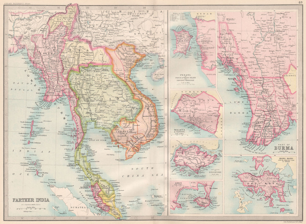INDOCHINA/BRITISH PORTS.Penang Malacca Singapore Aden Hong Kong.Kachin 1890 map