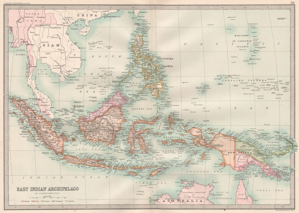 INDIES. Dutch East Indies Philippines New Guinea Bismarck Archipelago 1890 map