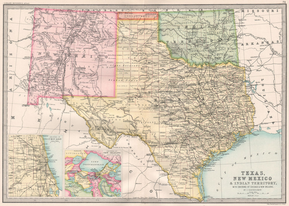 USA SOUTH.Texas New Mexico Indian Territory & "Public land".BARTHOLOMEW 1890 map