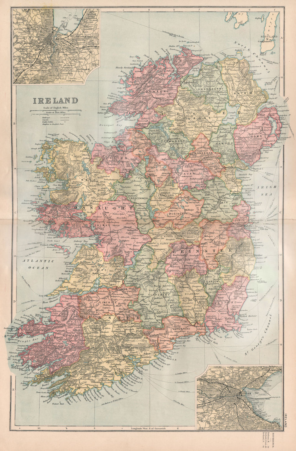 IRELAND. inset Belfast & Dublin. BACON 1896 old antique vintage map plan chart