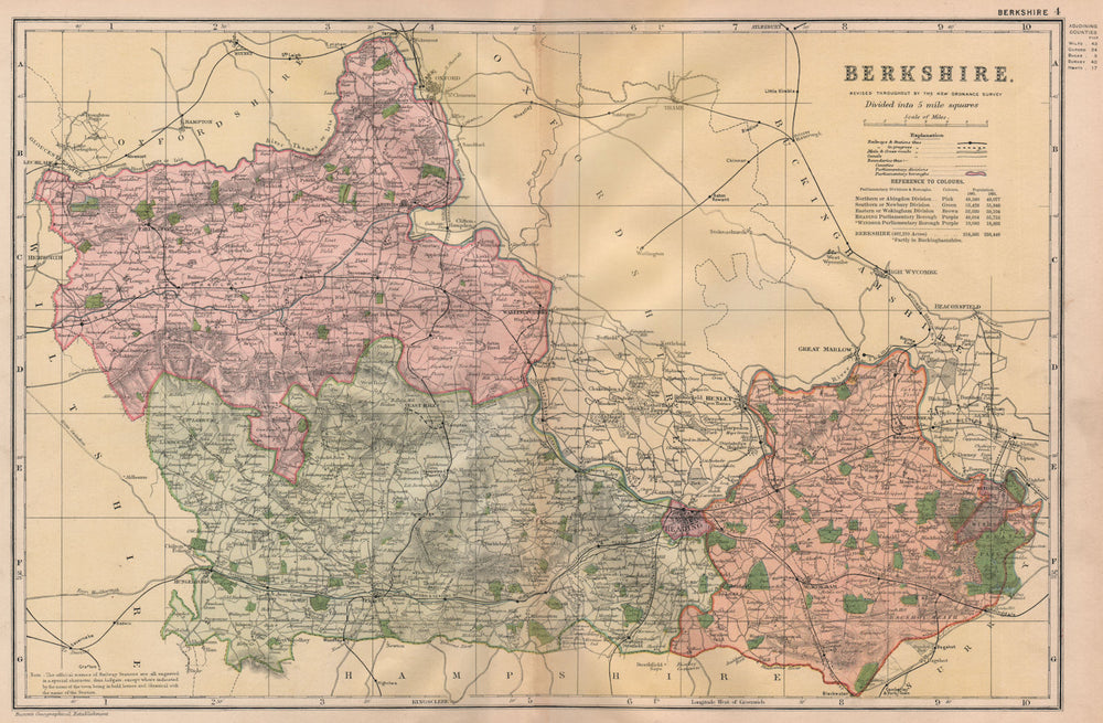 BERKSHIRE. Showing Parliamentary divisions, boroughs & parks. BACON 1896 map