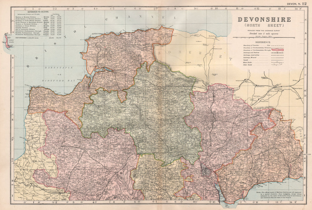 DEVONSHIRE (NORTH) . Parliamentary divisions. Parks. Devon. BACON 1896 old map