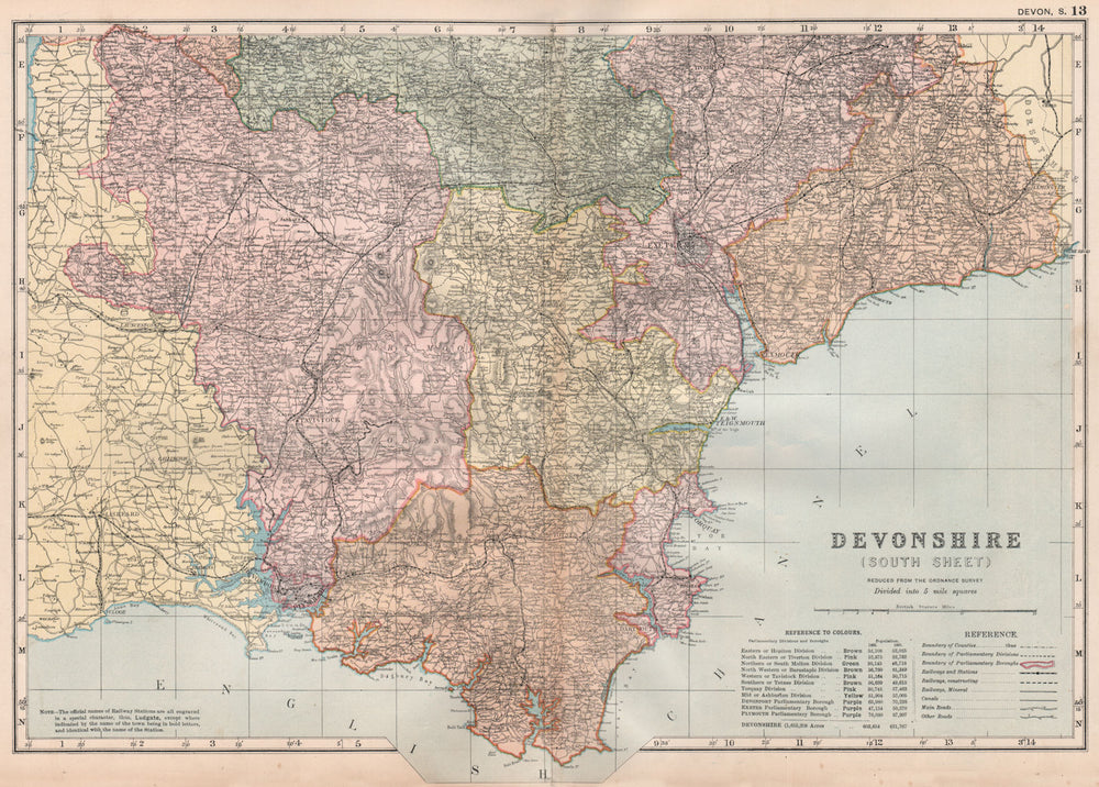 DEVONSHIRE (SOUTH) . Parliamentary divisions. Parks. Devon. BACON 1896 old map