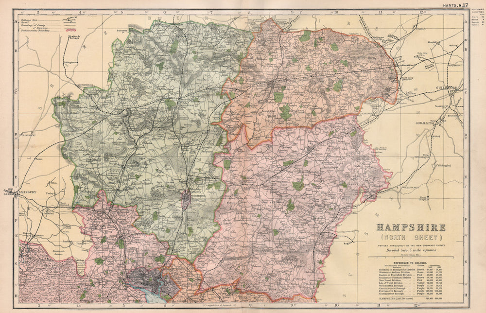 HAMPSHIRE NORTH. Showing Parliamentary divisions & parks. BACON 1896 old map