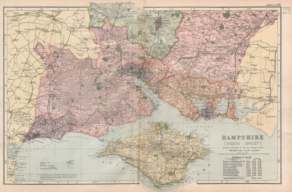 HAMPSHIRE SOUTH & ISLE OF WIGHT. Parliamentary divisions & parks. BACON 1896 map