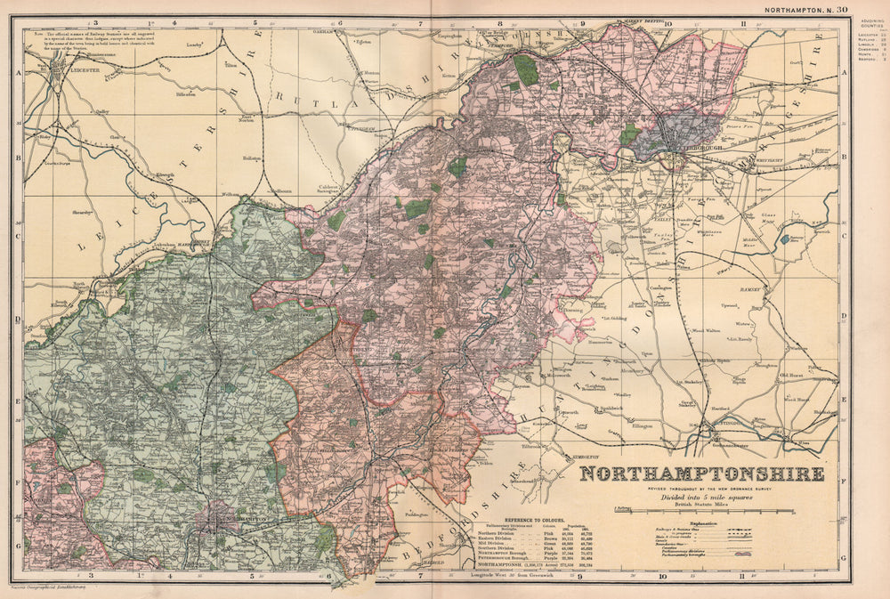 NORTHAMPTONSHIRE (NORTH) . Constituencies, boroughs & parks. BACON 1896 map
