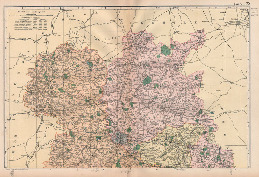 SHROPSHIRE (NORTH) . Showing Parliamentary divisions & parks. BACON 1896 map