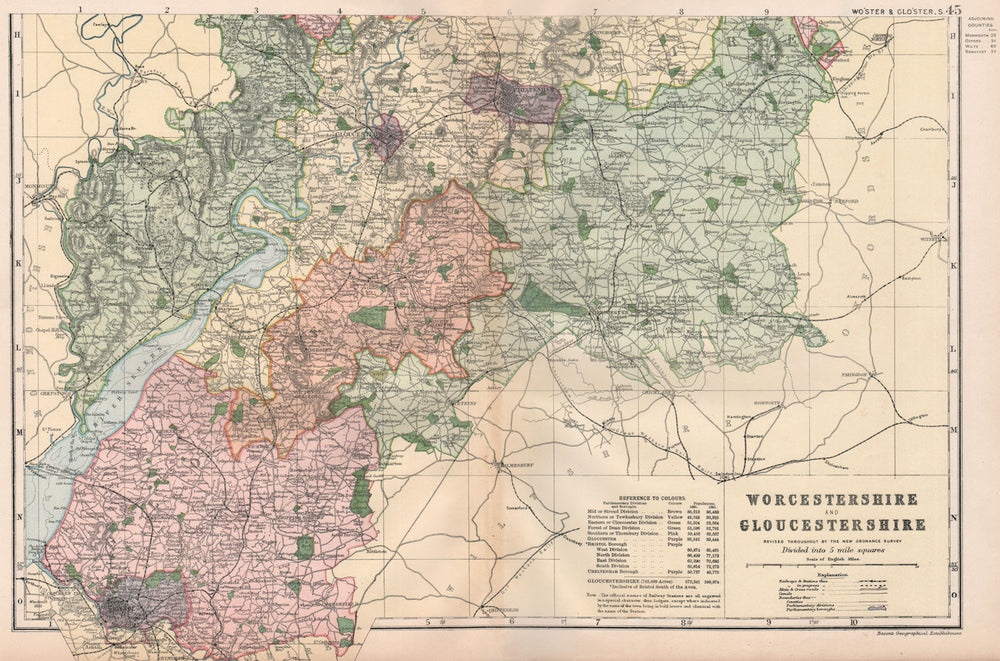 GLOUCESTERSHIRE & WORCESTERSHIRE SOUTH. Parliamentary divisions. BACON 1896 map