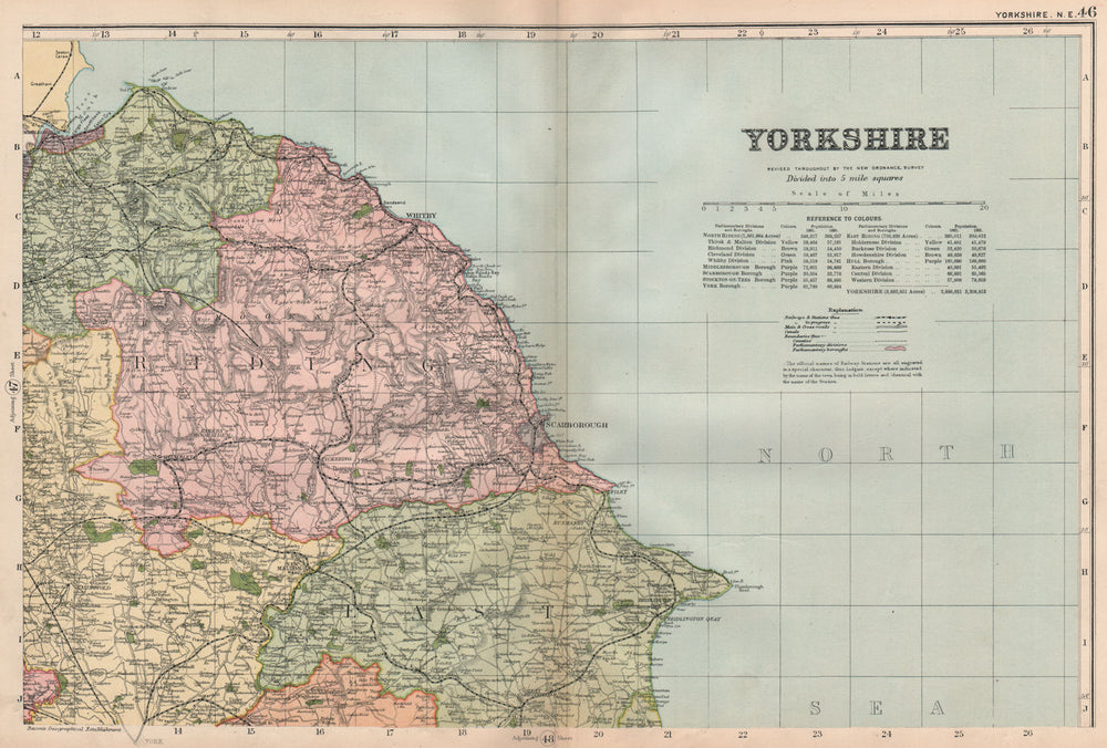 NORTH YORK MOORS. Yorkshire North East. Parliamentary divisions. BACON 1896 map
