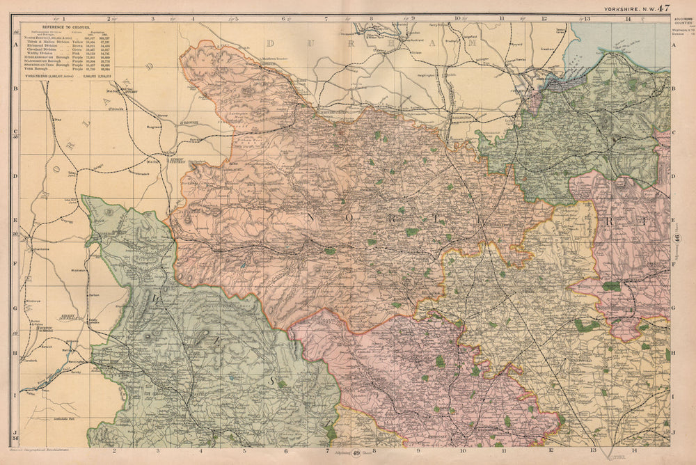 YORKSHIRE DALES. Yorkshire North West. Parliamentary divisions. BACON 1896 map