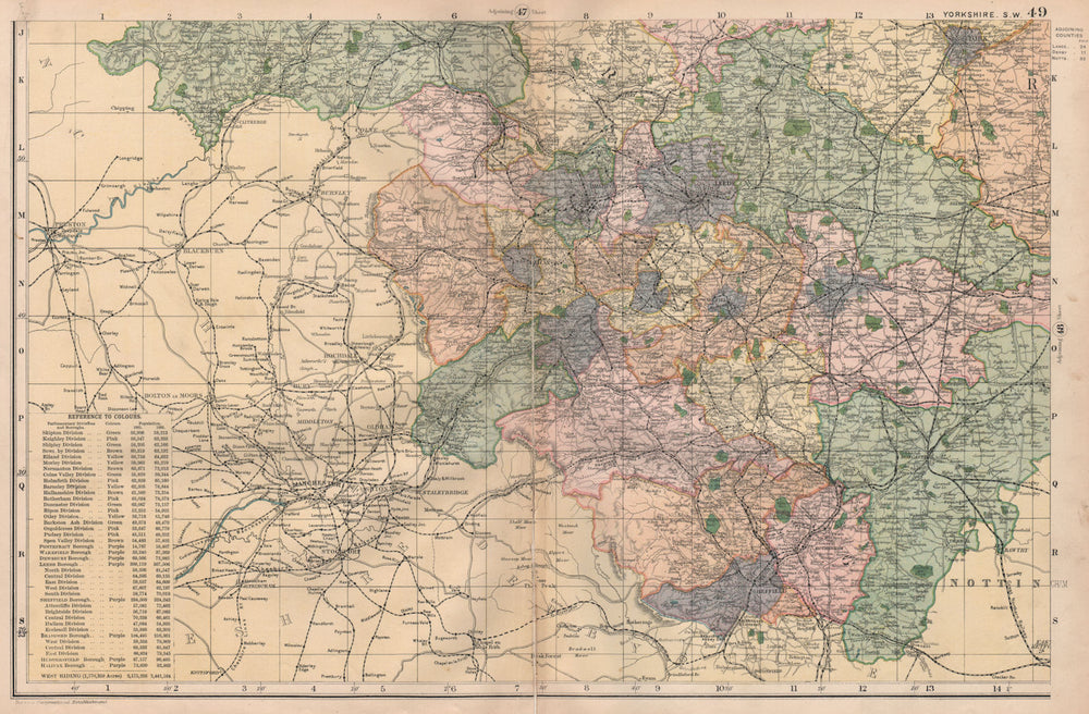 SOUTH WEST YORKSHIRE. Showing Parliamentary divisions & parks. BACON 1896 map