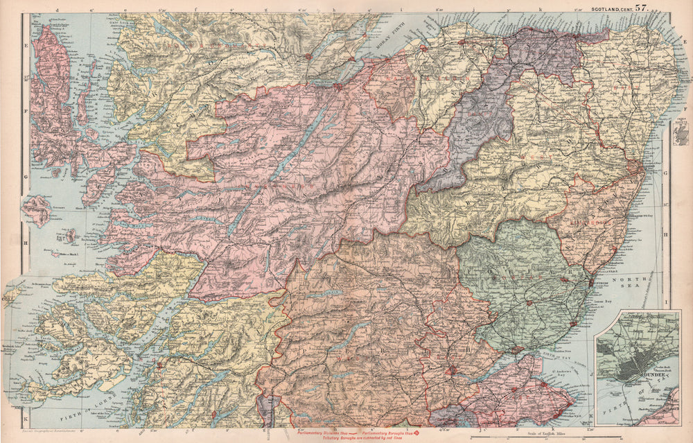 CENTRAL SCOTLAND.Inset Dundee.Parliamentary divisions & boroughs.BACON 1896 map