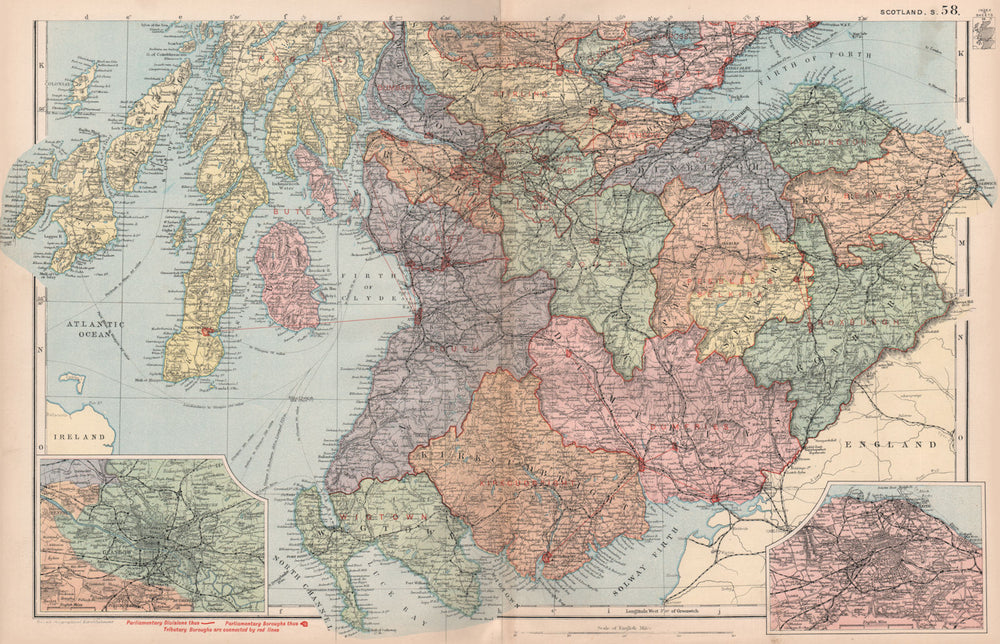 SOUTHERN SCOTLAND. Glasgow Edinburgh. Parliamentary divisions. BACON 1896 map