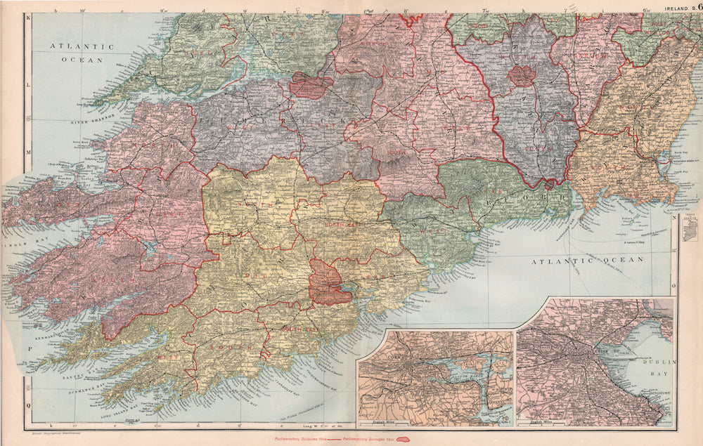 SOUTHERN IRELAND. Cork Dublin. Parliamentary divisions boroughs. BACON 1896 map
