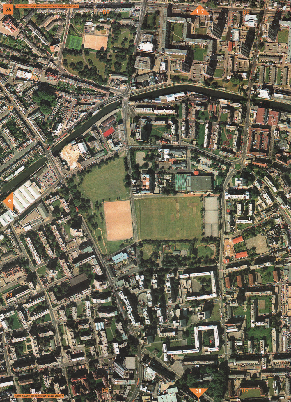 HOXTON N1.Rosemary Gdns Regent's Canal Shoreditch Park De Beauvoir Town 2000 map