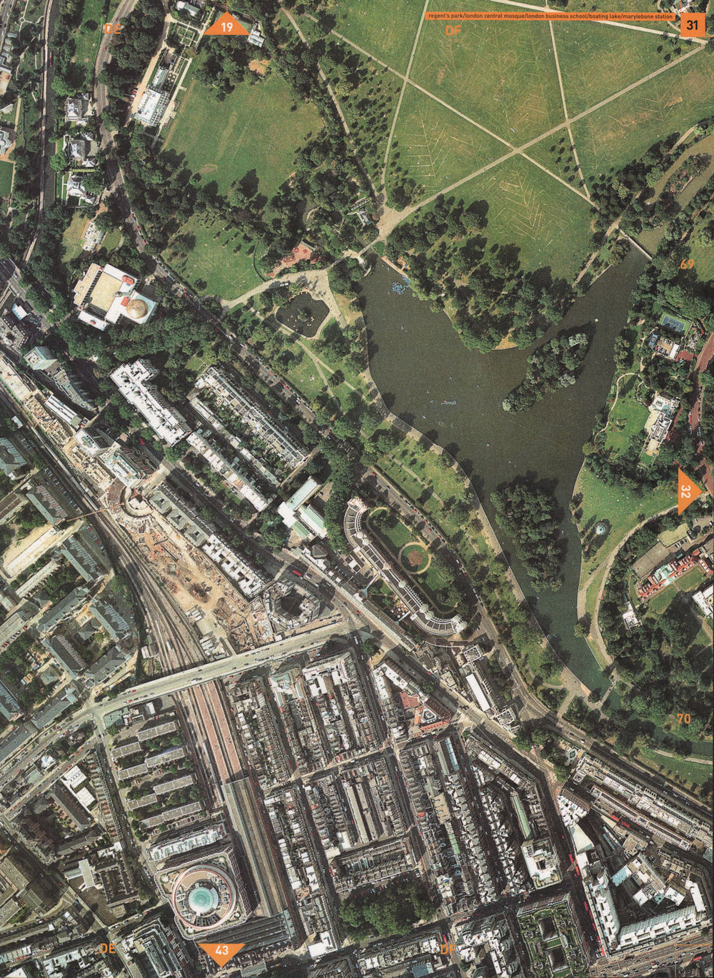 REGENT'S PARK NW1.Mosque London bus.School Marylebone/Baker St Stations 2000 map