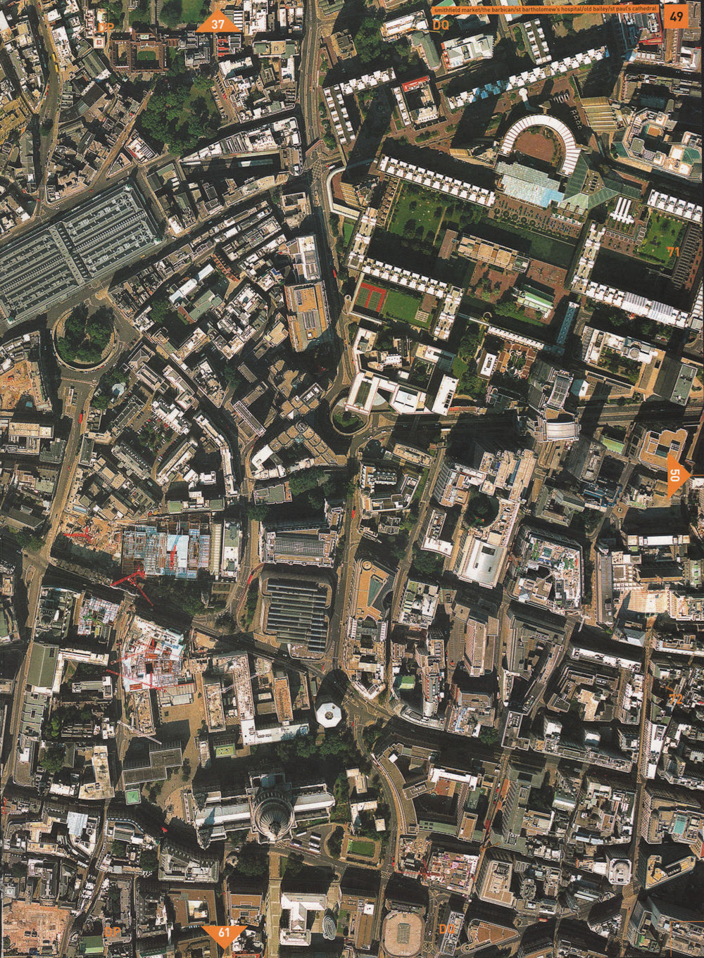 BARBICAN EC4 EC1 EC2.Smithfield Mkt St Bart's Hosp Old Bailey St Paul's 2000 map