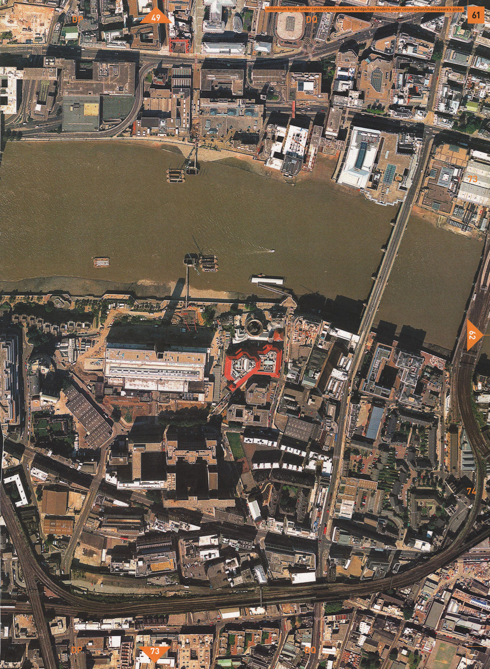 BANKSIDE EC4 SE1.Southwark Bridge Tate Modern Globe Theatre Blackfriars 2000 map