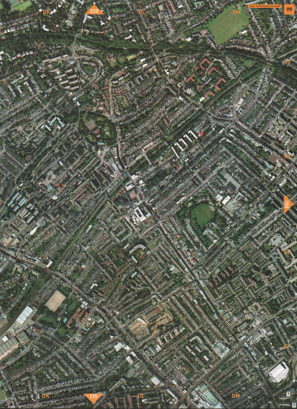CROUCH HILL N19 N8 N7 N4. Upper Holloway Stroud Green 2000 old vintage map