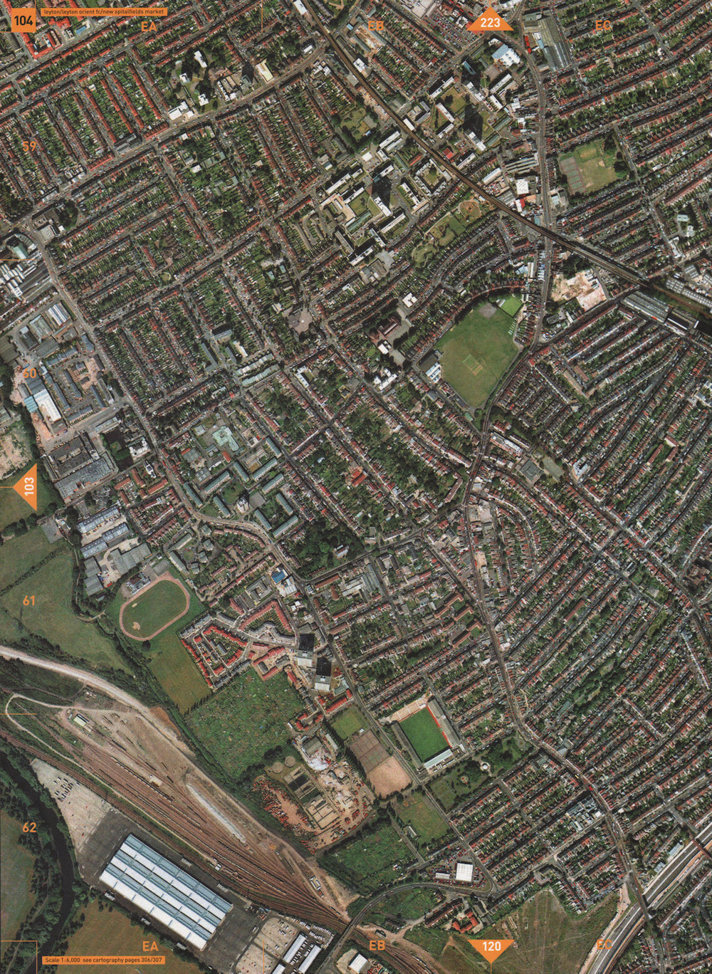 LEYTON E10. Leyton Orient FC New Spitalfields Market Temple Mills Depot 2000 map