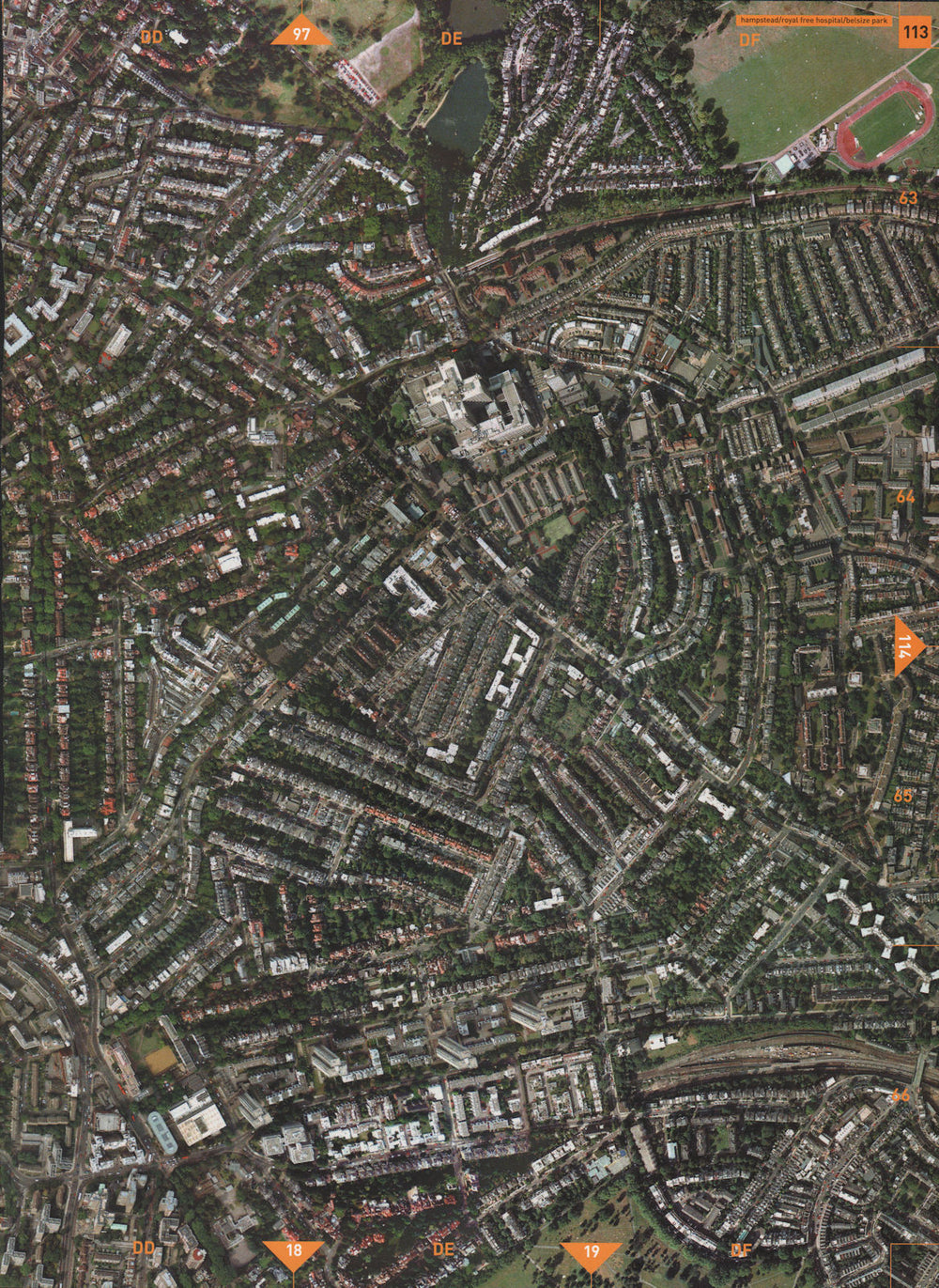 HAMPSTEAD NW3 NW5. Royal Free Hospital Belsize Park Swiss Cottage 2000 old map