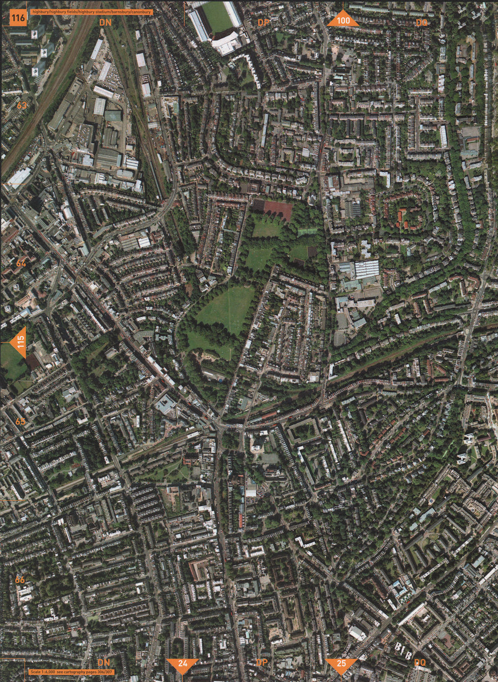 HIGHBURY N7 N5 N1. Hbry & Islington Fields Stadium Barnsbury Canonbury 2000 map