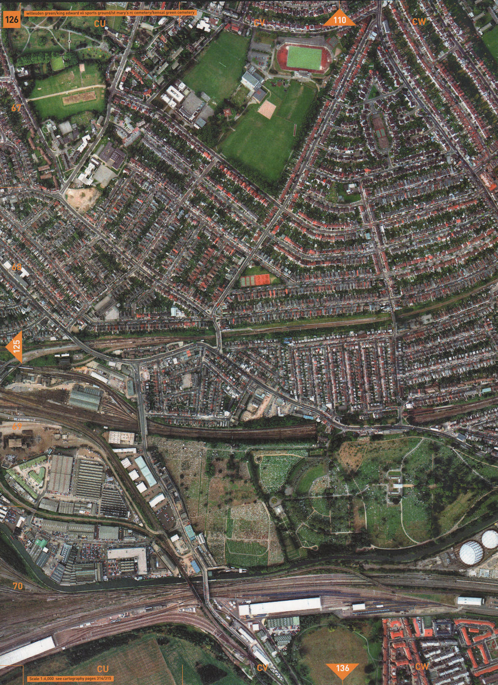 KENSAL GREEN NW10 W10.Willesden Green Sports Grnd St Mary's RC Cemetery 2000 map