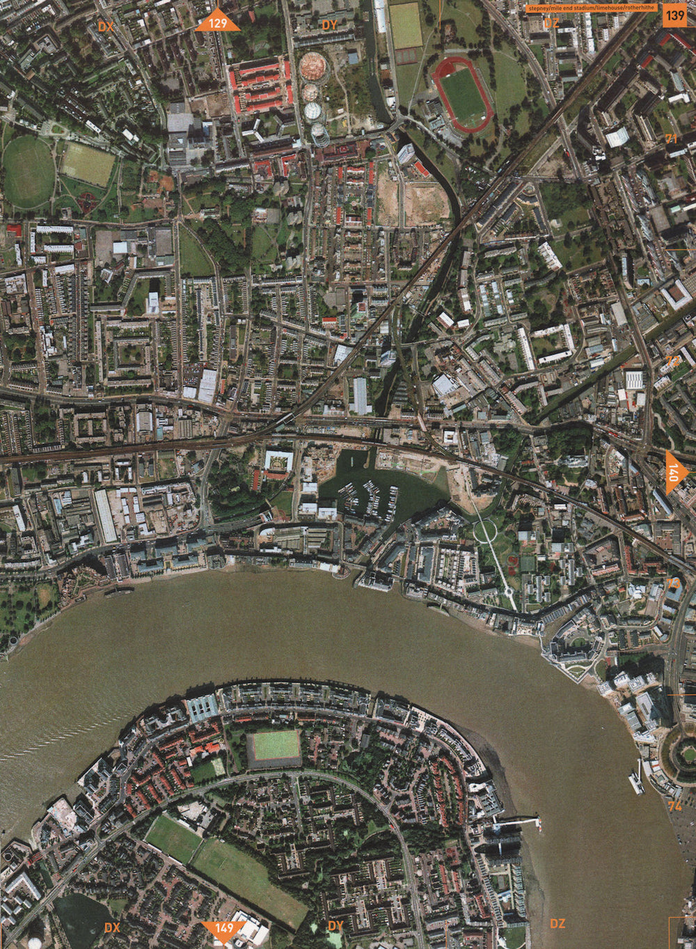 LIMEHOUSE E14 SE16. Stepney Mile End Stadium Rotherhithe Westferry 2000 map