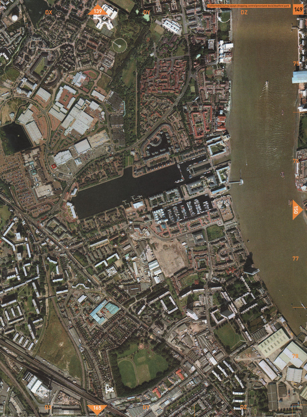 ROTHERHITHE SE16 SE8. Surrey Quays Greenland Dock Deptford Park 2000 old map