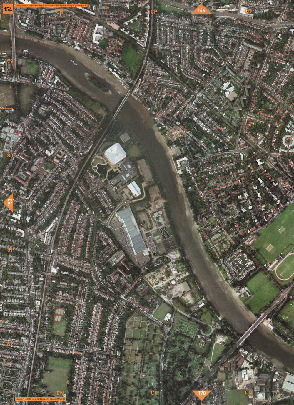 KEW W4 TW9. National Archives North Sheen Chiswick Bridge Grove Park 2000 map