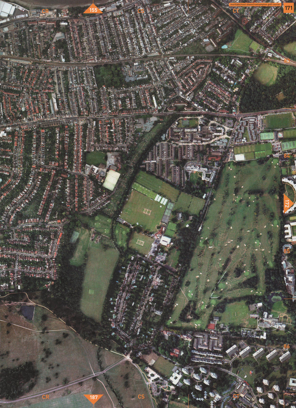 MORTLAKE SW14 SW13 SW15.East Sheen Roehampton Golf Course Richmond Park 2000 map