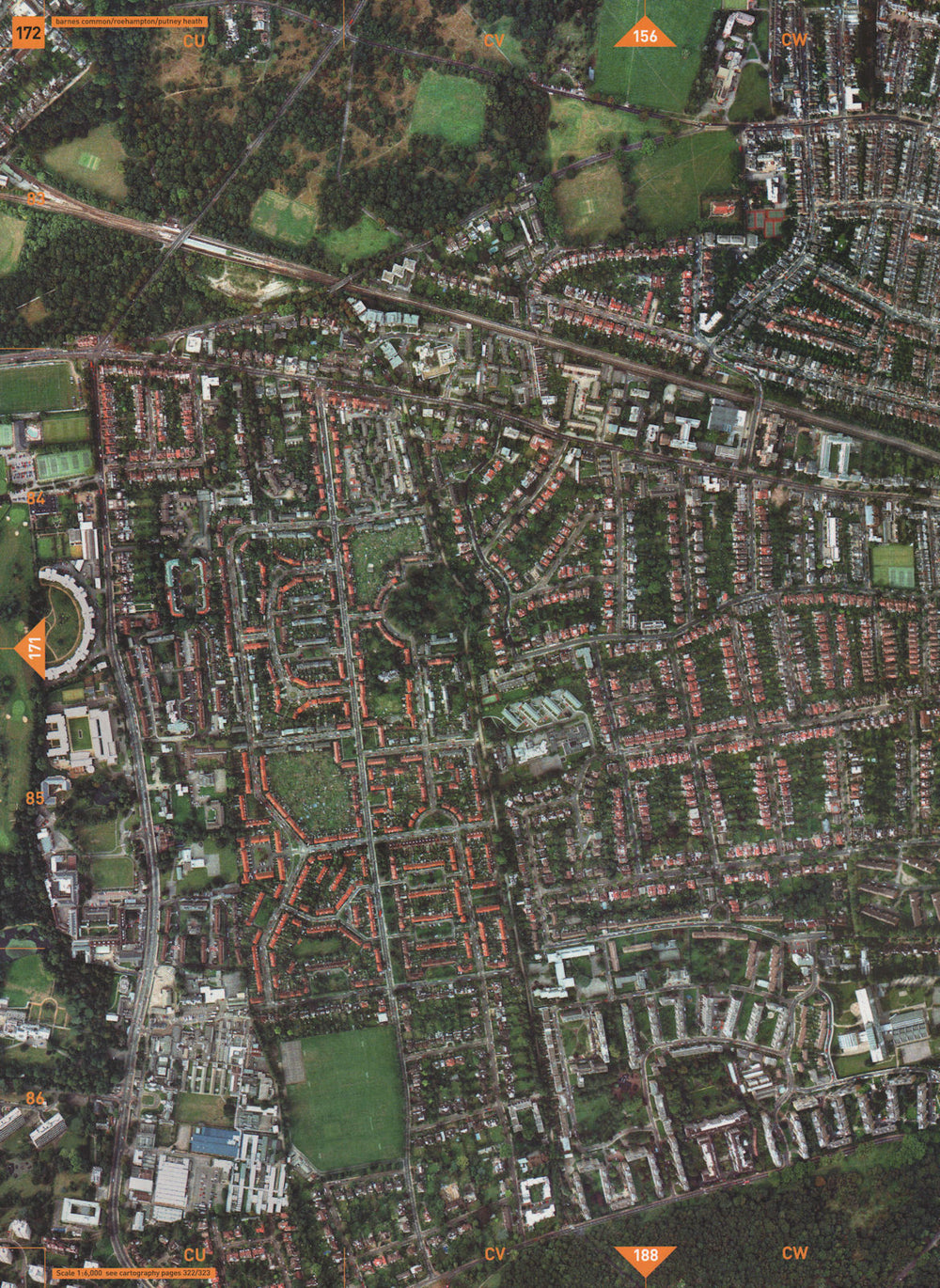 ROEHAMPTON SW15 SW13. Barnes Common Putney Heath 2000 old vintage map chart