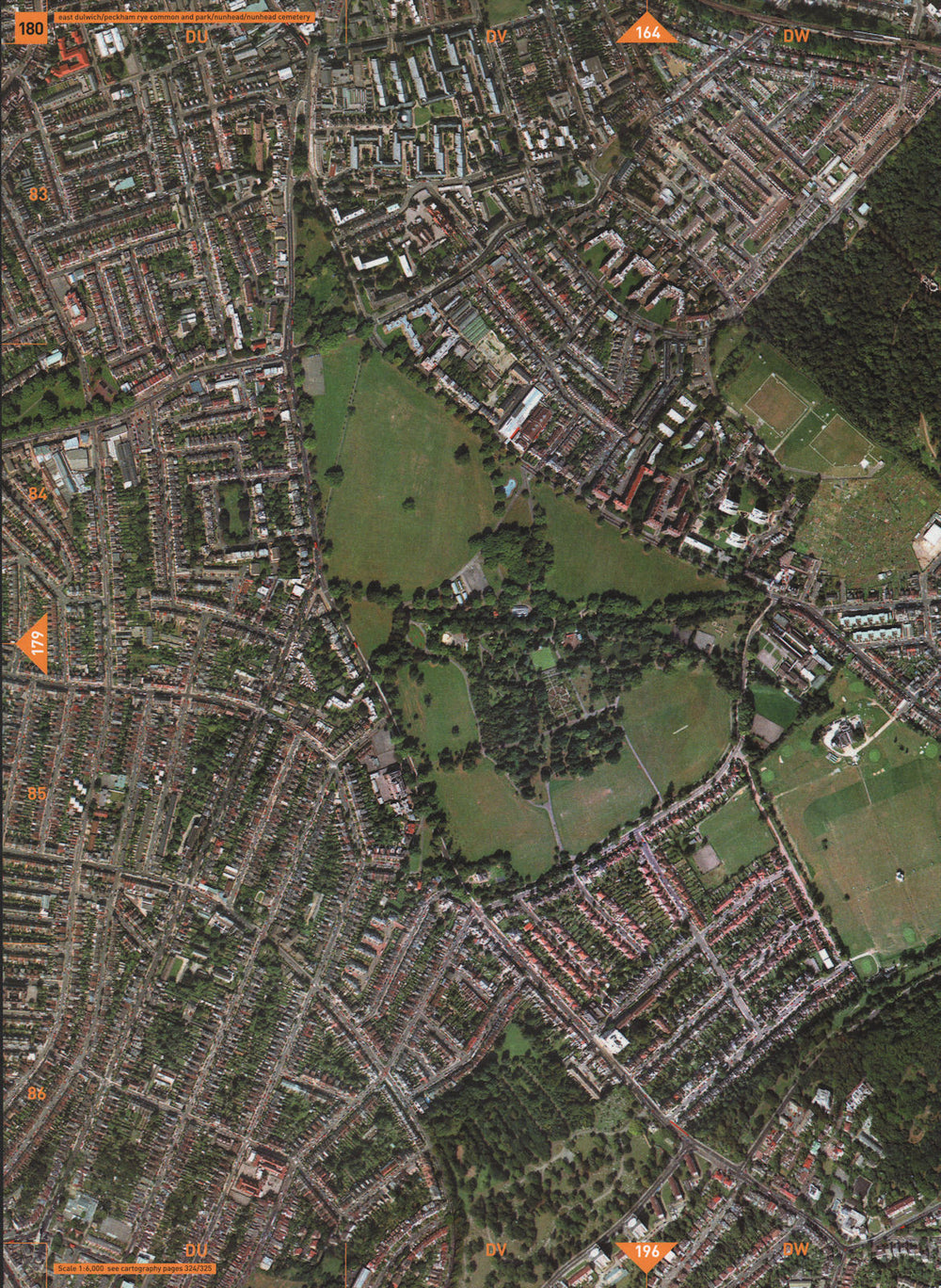 EAST DULWICH SE22 SE15. Peckham Rye Common and Park Nunhead Cemetery 2000 map