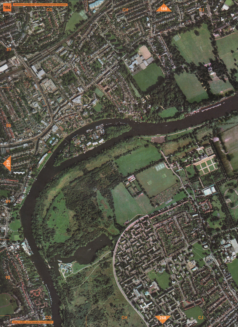 TWICKENHAM TW1 TW10. Marble Hill Park Eel Pie Island Ham House Ham 2000 map