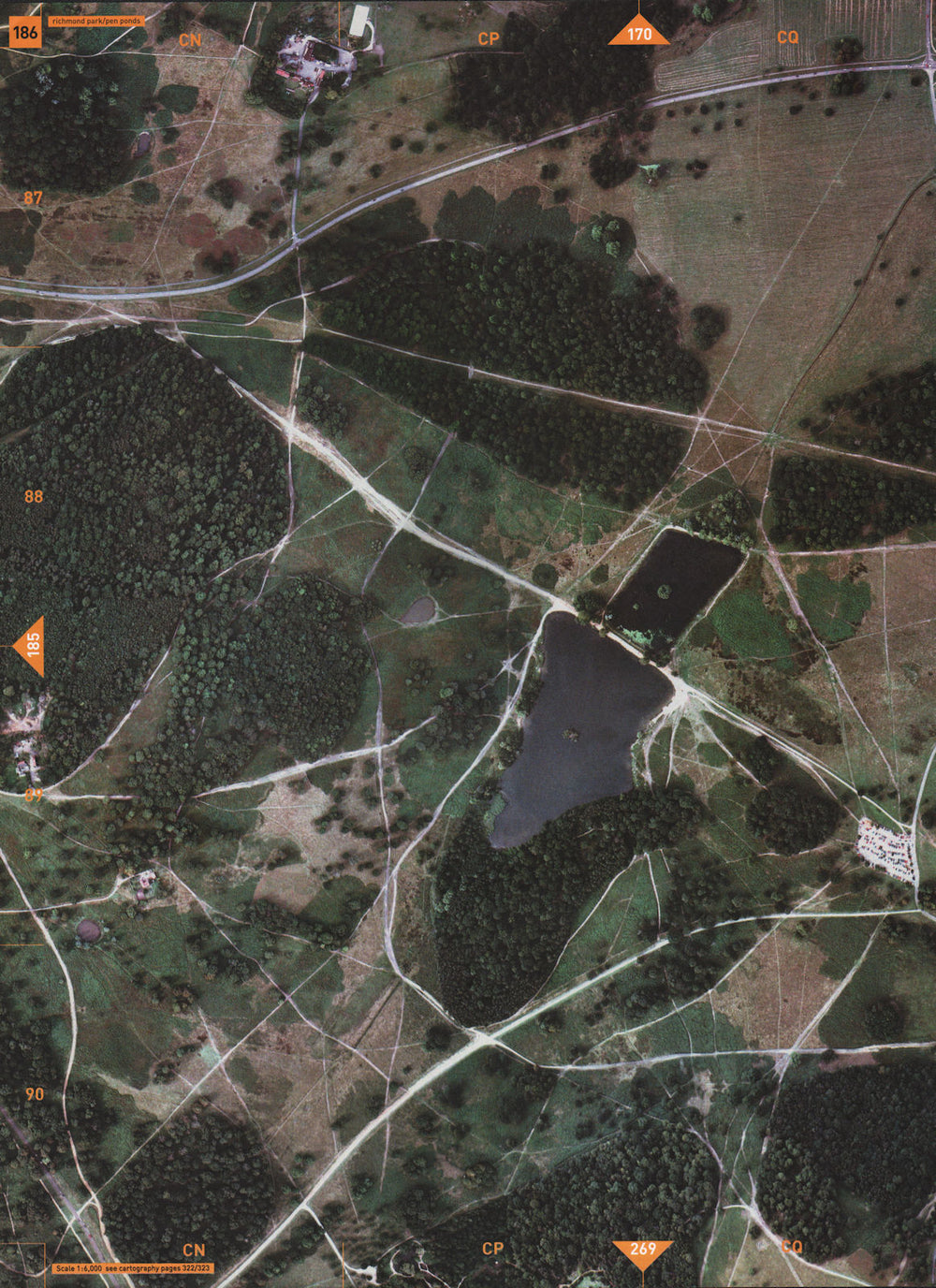 RICHMOND PARK TW10. Pen Ponds Leg of Mutton Ponds Plantations 2000 old map