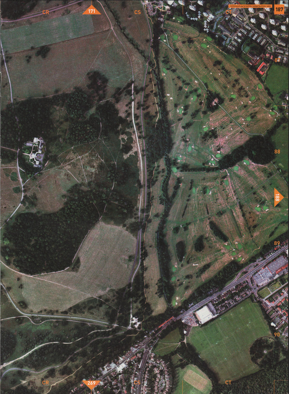 RICHMOND PARK TW10 SW15. White Lodge & Putney Vale Golf Course 2000 old map