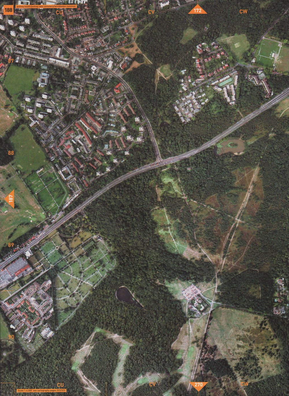 PUTNEY HEATH SW15 SW19. Putney Vale Cemetery Wimbledon Common 2000 old map