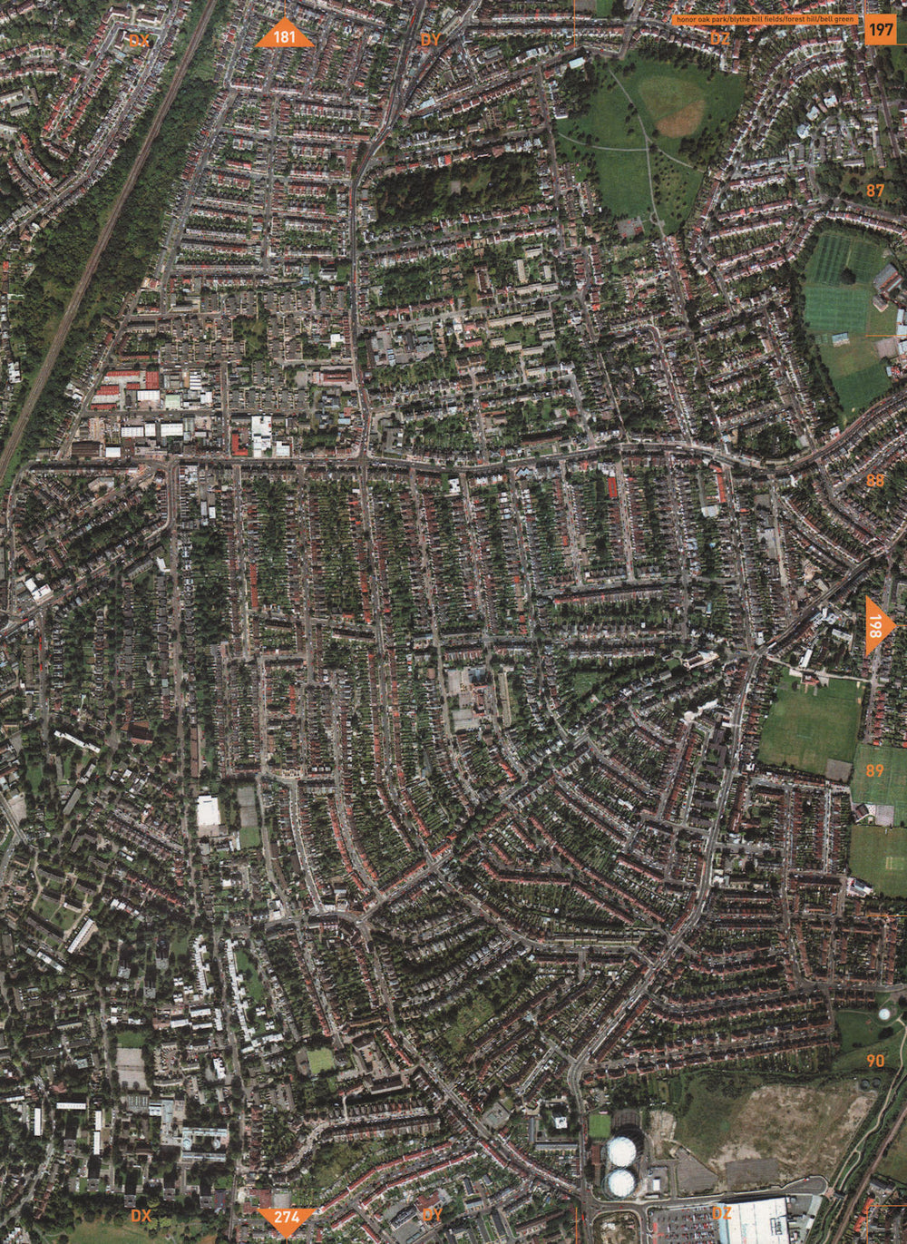FOREST HILL SE23 SE6. Honor Oak Park Blythe Hill Fields Bell Green 2000 map