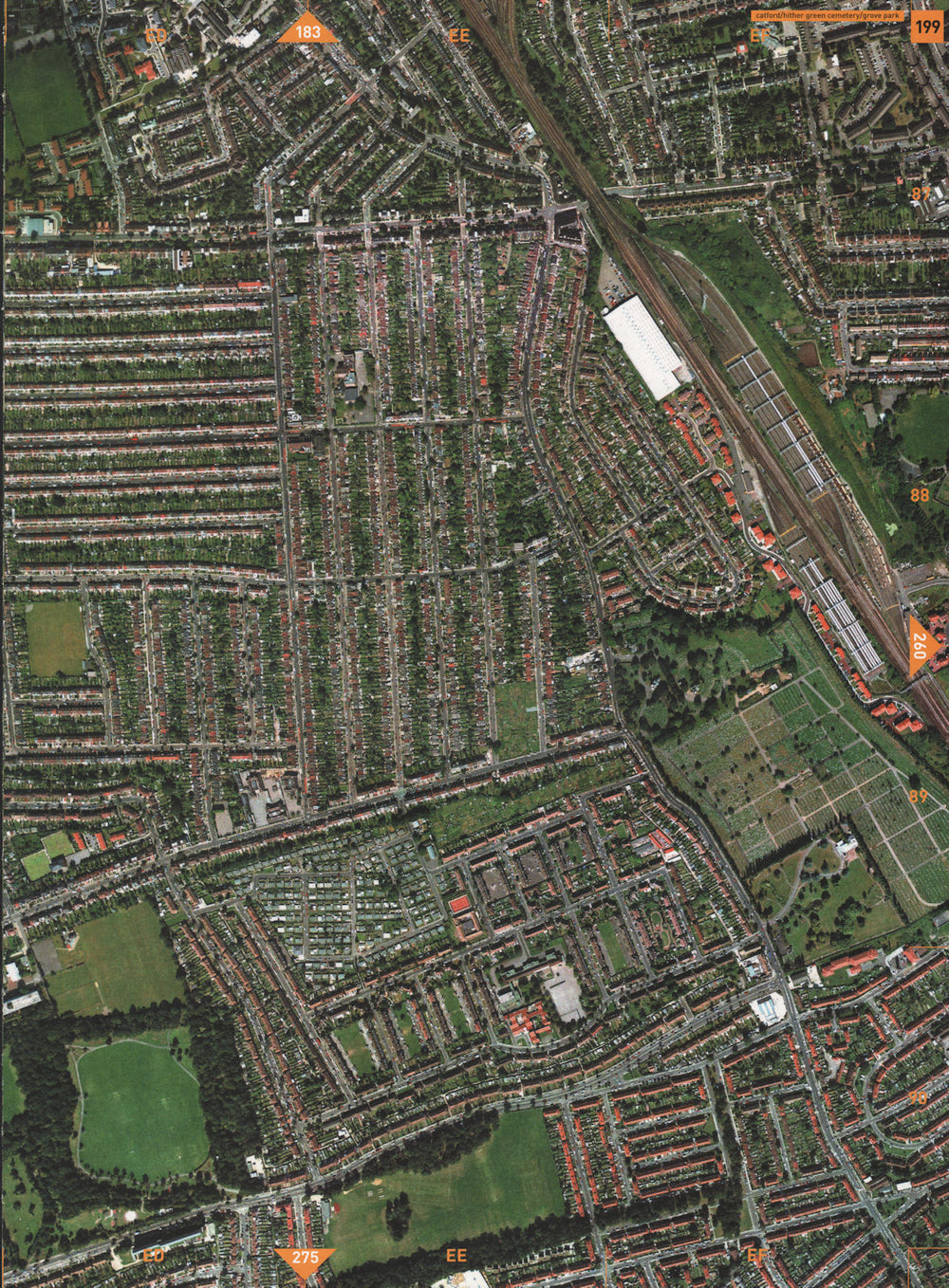 GROVE PARK SE6 SE12 BR1. Catford Hither Green Cemetery 2000 old vintage map
