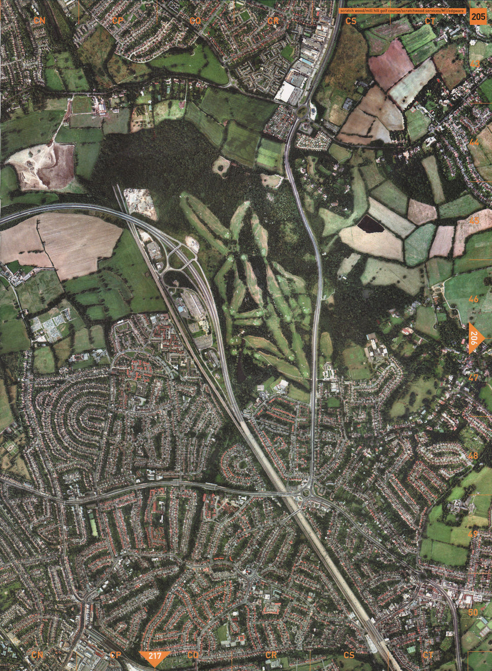 EDGWARE NW7. Mill Hill Golf Course Scratchwood Services M1 Edgware 2000 map