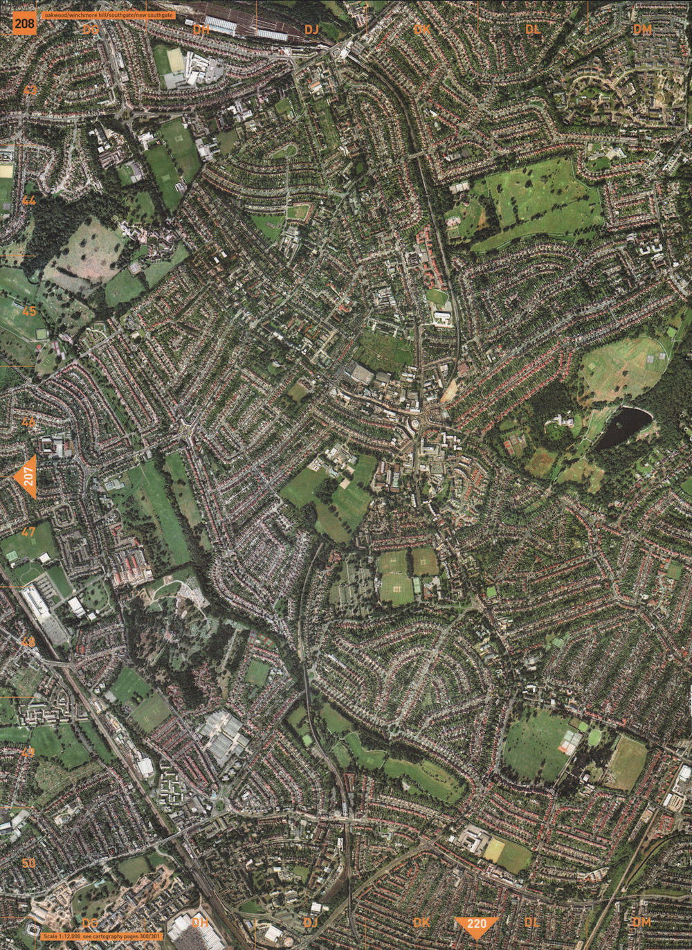 SOUTHGATE N14 N11 N13 N21. Oakwood Winchmore Hill 2000 old vintage map chart