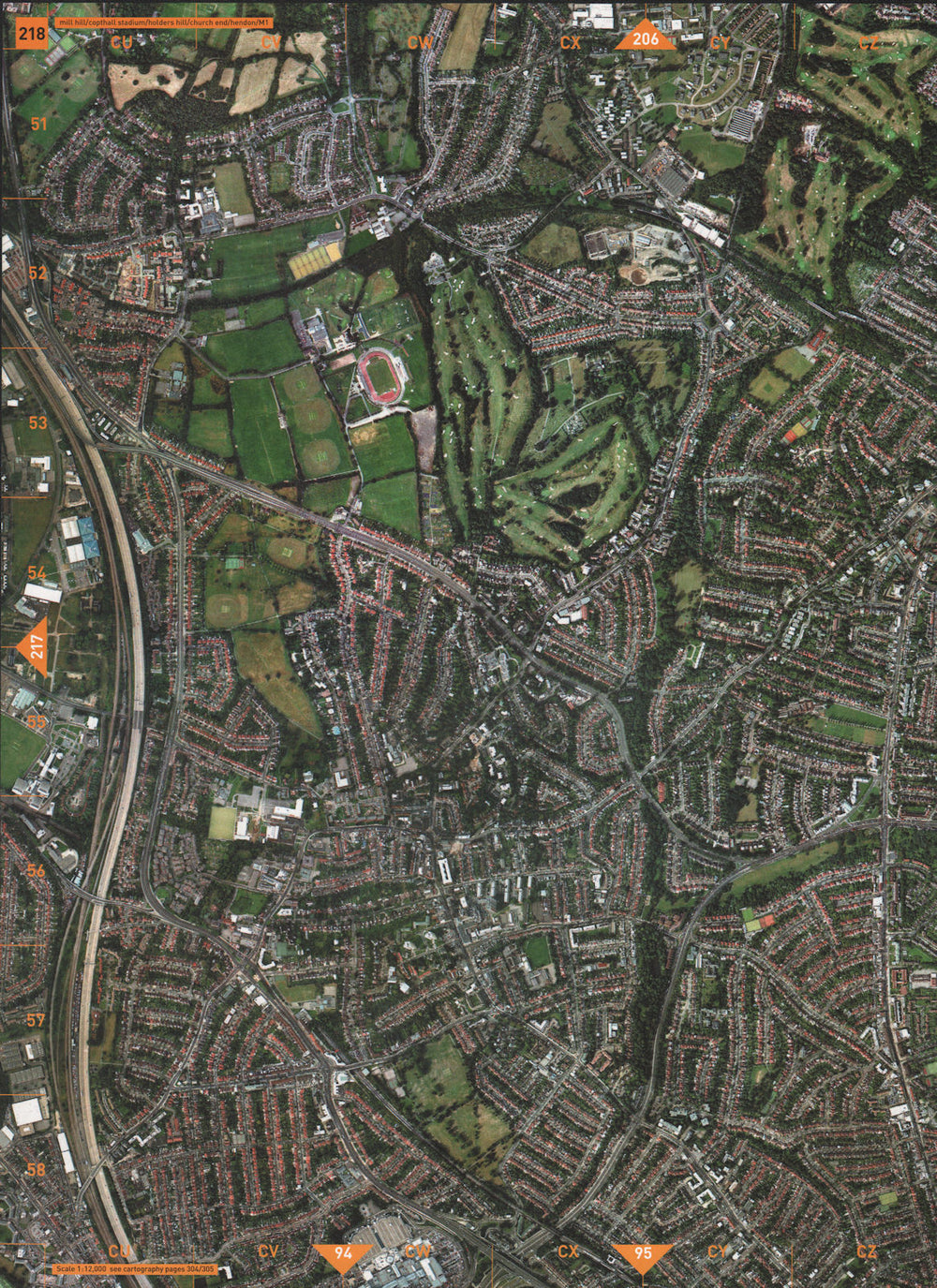 HENDON NW7 NW4 N3 NW11 N12. Mill Hill Holders Hill Church End M1 2000 map