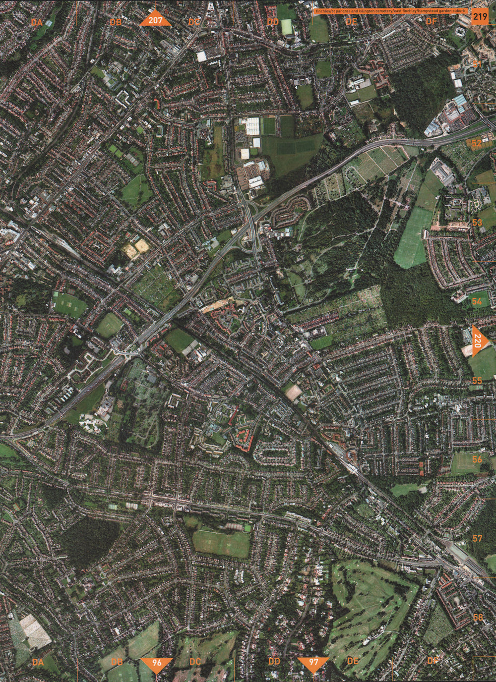 FINCHLEY N2 N3 N12 N10. St. Pancras Cemetery Hampstead Garden Suburb 2000 map