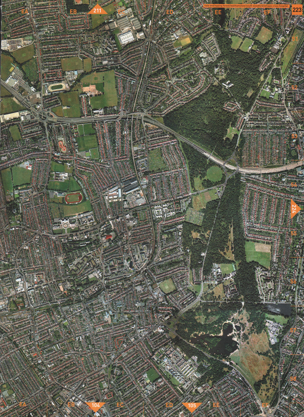 WALTHAMSTOW E17 E4 E18 E11.Hill End Epping Forest Woodford Whipps Cross 2000 map