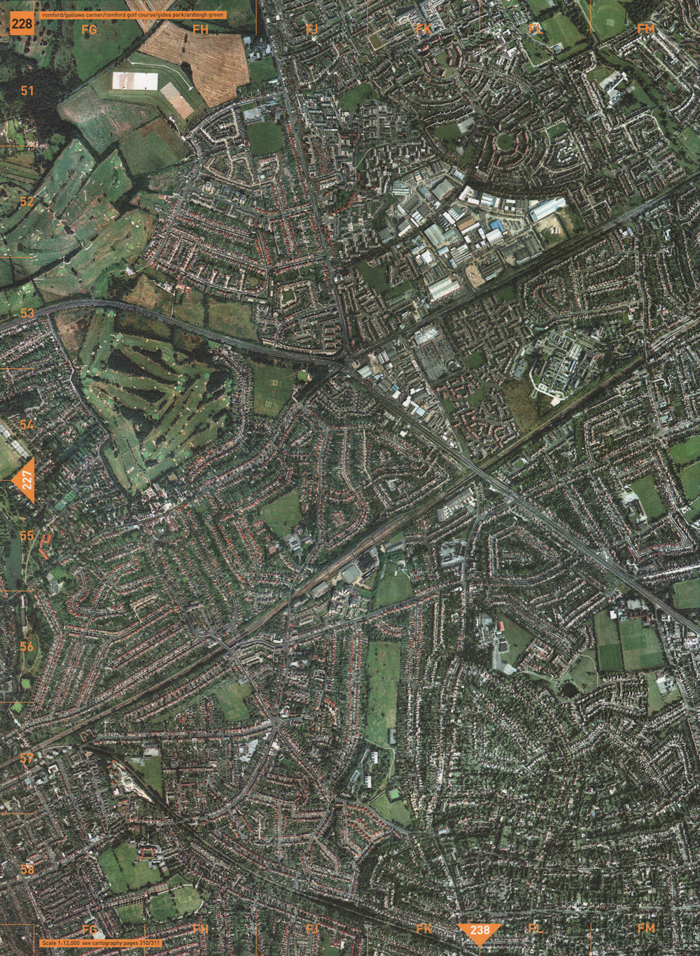 ROMFORD. Gidea Park Gallows Corner Golf Course Ardleigh Green 2000 old map